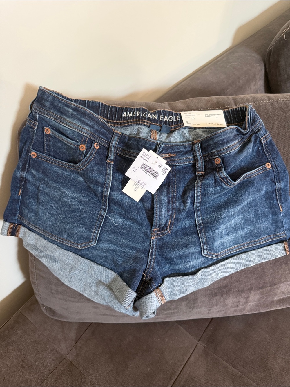 American Eagle Outfitters Dark Blue Rolled Hem Denim Shorts